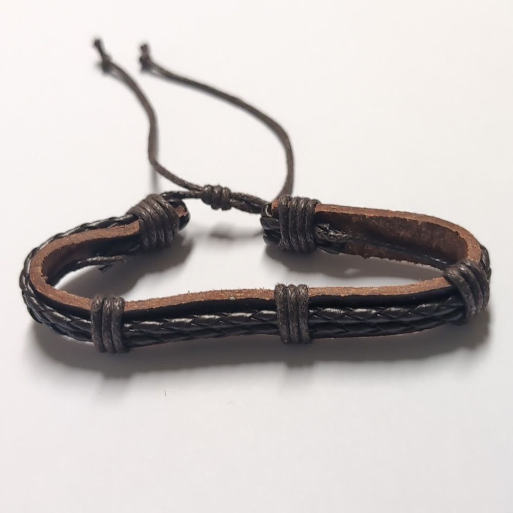 185‎ Brown Leather Braided Adjustable Slider Bracelet